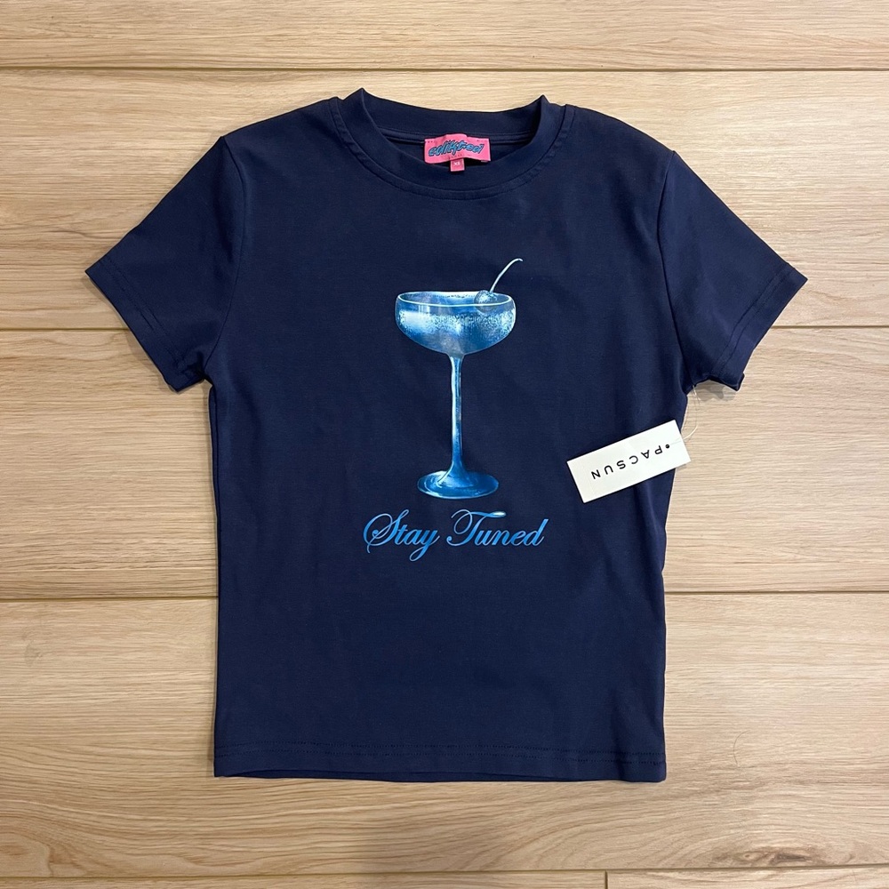 Edikted Navy Blue Tuned in T Shirt
